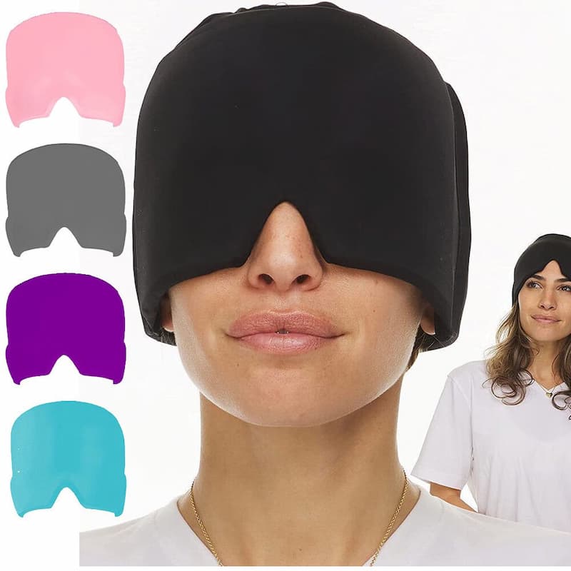 Migraine Relief Cap Hot & Cold Therapy Ice Cap for Headache Relief – Reusable Gel Ice Bead Face Mask & Head Wrap for Tension, Stress, Sinus, & Pain Relief – Soothing Cooling & Heating Sleep Mask for Men & Women